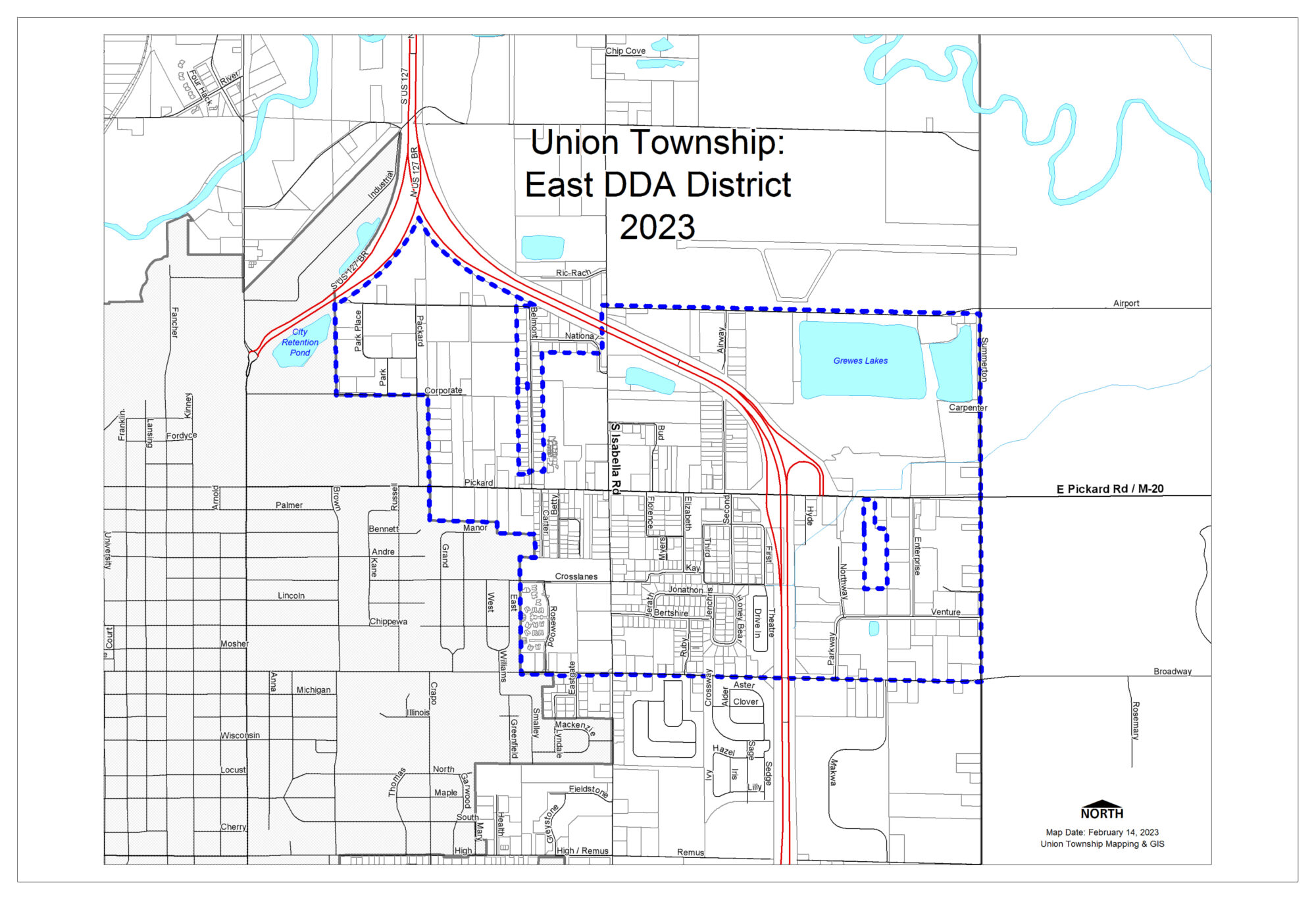 dda districts east parcels 20230214 Union Township East DDA District map 2023