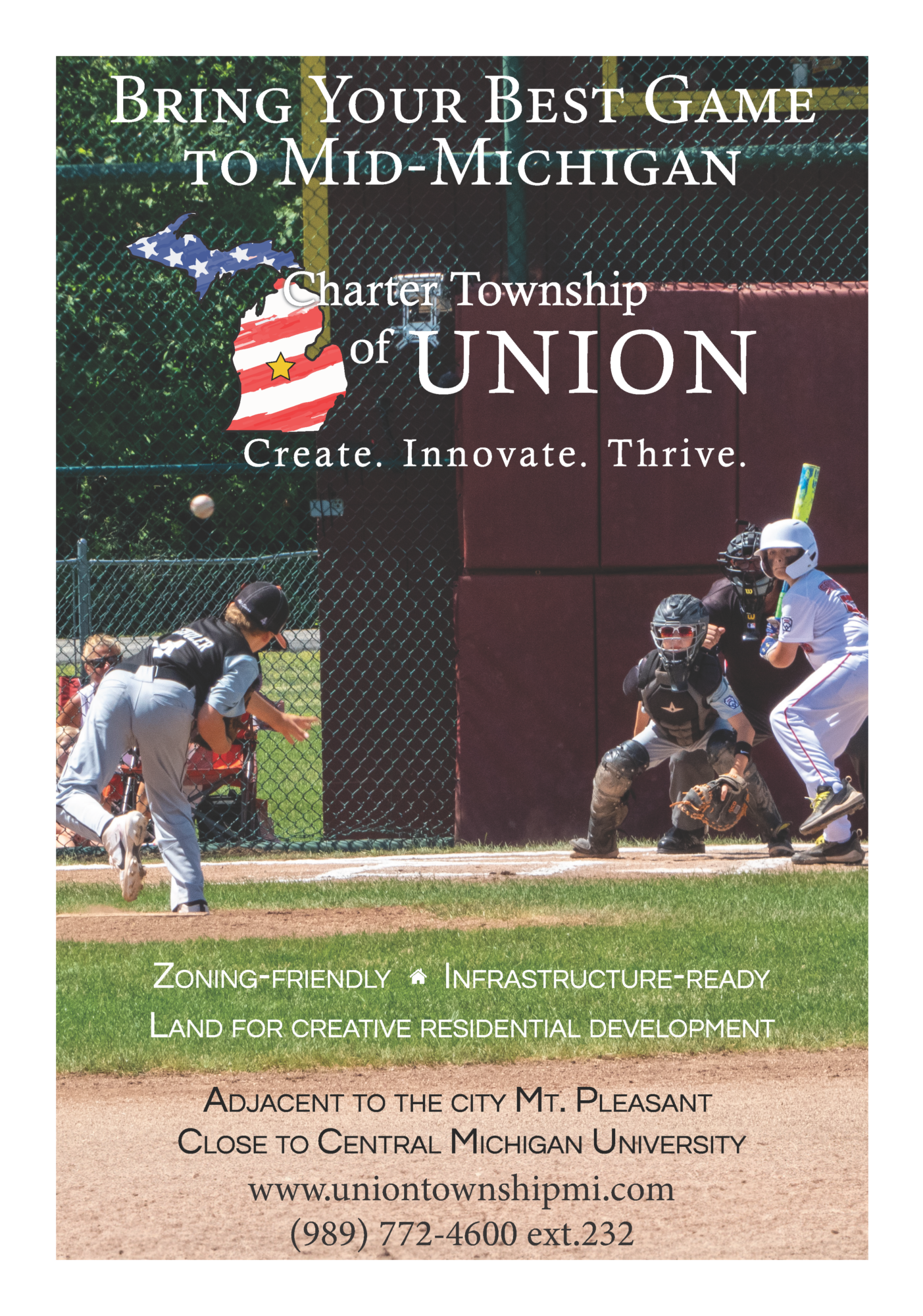 michigan builders ad Baseball game promoting Union Charter Township development.