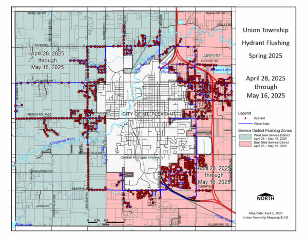 hydrant flushing spring 2025 Union Township Hydrant Flushing Map Fall 2024