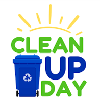 clean up day 2025 Clean Up Day with recycling bin and sunburst